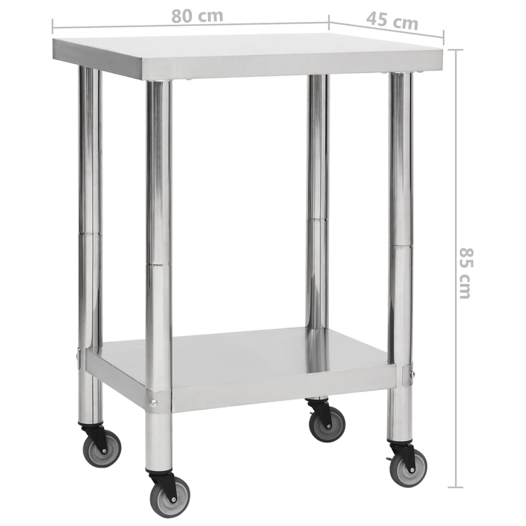 vidaXL Kuchenny stół roboczy na kółkach, 80x45x85 cm, stal nierdzewna