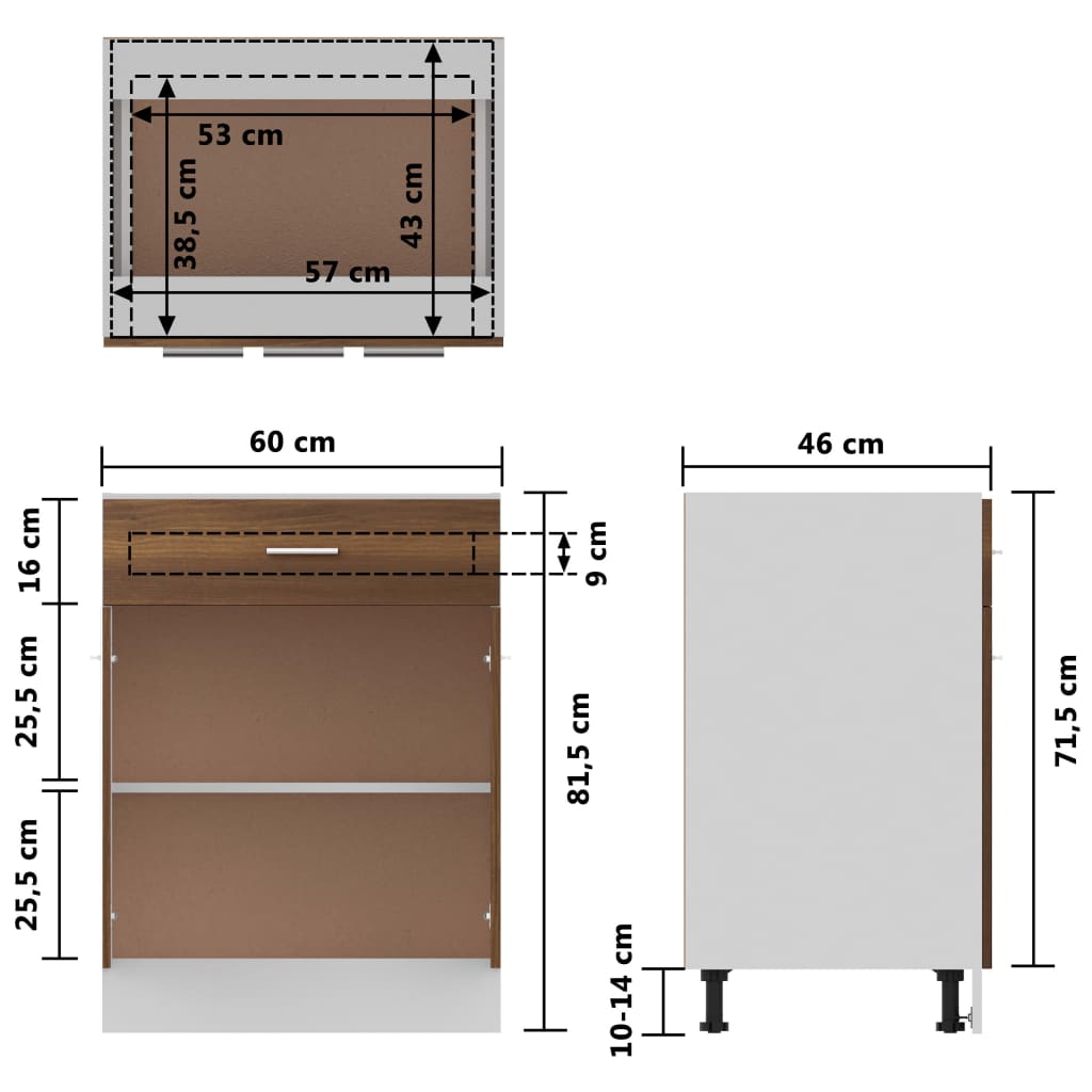 vidaXL Stojąca szafka z szufladą, brązowy dąb, 60x46x81,5 cm