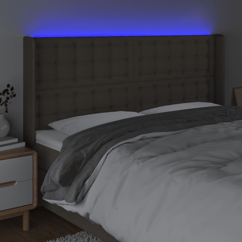 vidaXL Zagłówek do łóżka z LED, taupe, 163x16x118/128 cm, tkanina