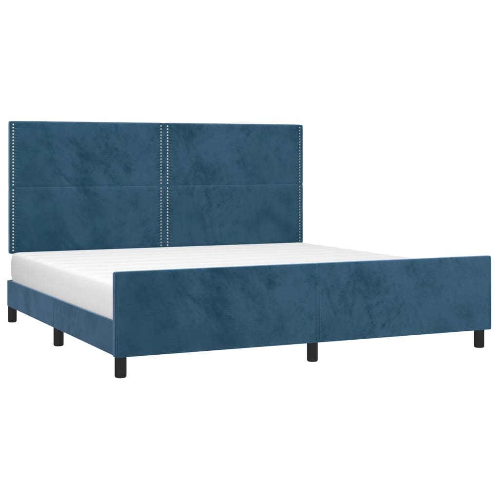 vidaXL Rama łóżka z zagłówkiem, ciemnoniebieska, 200x200 cm, aksamitna