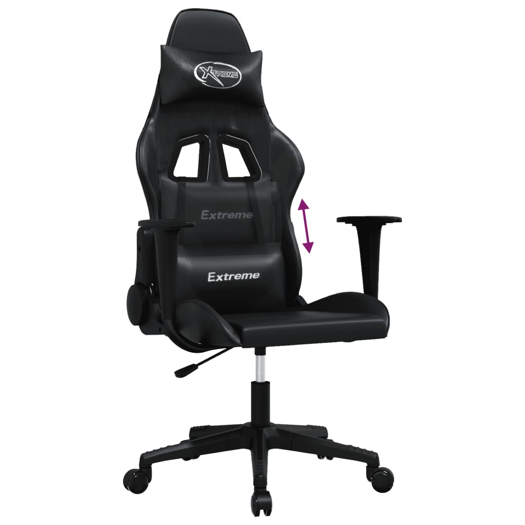 vidaXL Masujący fotel gamingowy, czarny, sztuczna skóra
