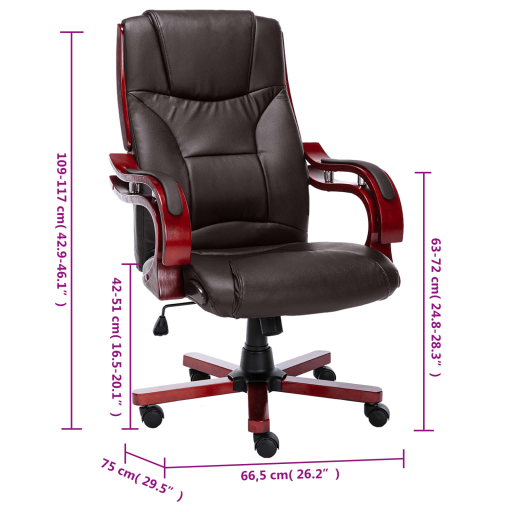 vidaXL Krzesło biurowe, brązowe, obite prawdziwą skórą