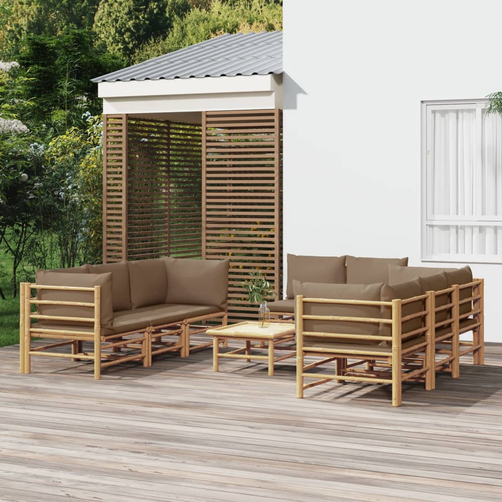 vidaXL 9-cz. zestaw mebli do ogrodu, poduszki w kolorze taupe, bambus