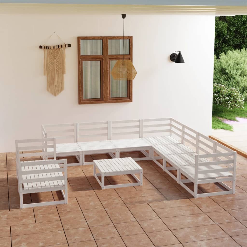 vidaXL 10-cz. zestaw mebli wypoczynkowych do ogrodu, biały, sosnowy
