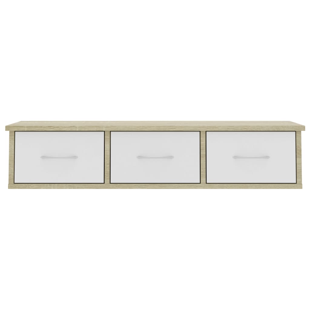 vidaXL Półka ścienna z szufladami, biel i dąb sonoma, 88x26x18,5 cm