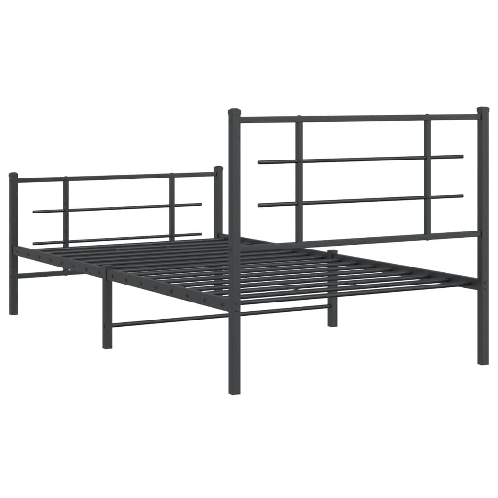 vidaXL Metalowa rama łóżka z wezgłowiem i zanóżkiem, czarna, 100x200cm