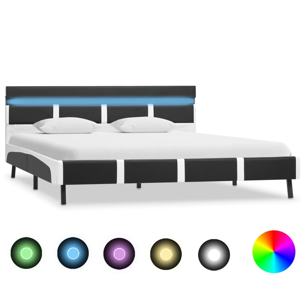 vidaXL Rama łóżka z LED, szara, sztuczna skóra, 120 x 200 cm