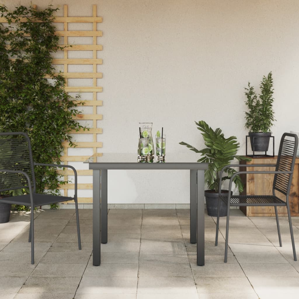 vidaXL Stół ogrodowy, czarny, 80x80x74 cm, aluminium i szkło