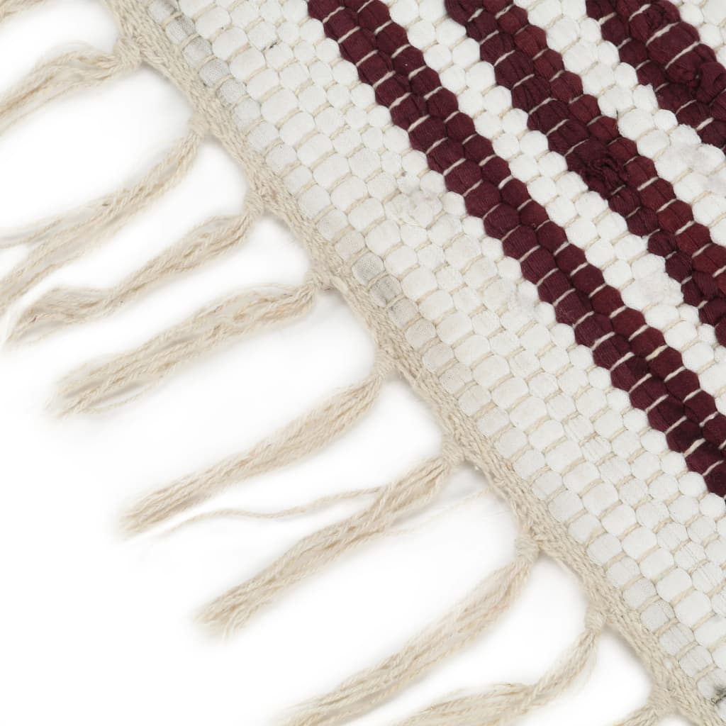 vidaXL Ręcznie tkany dywan Chindi 80x160 cm, bawełna, burgundowo-biały