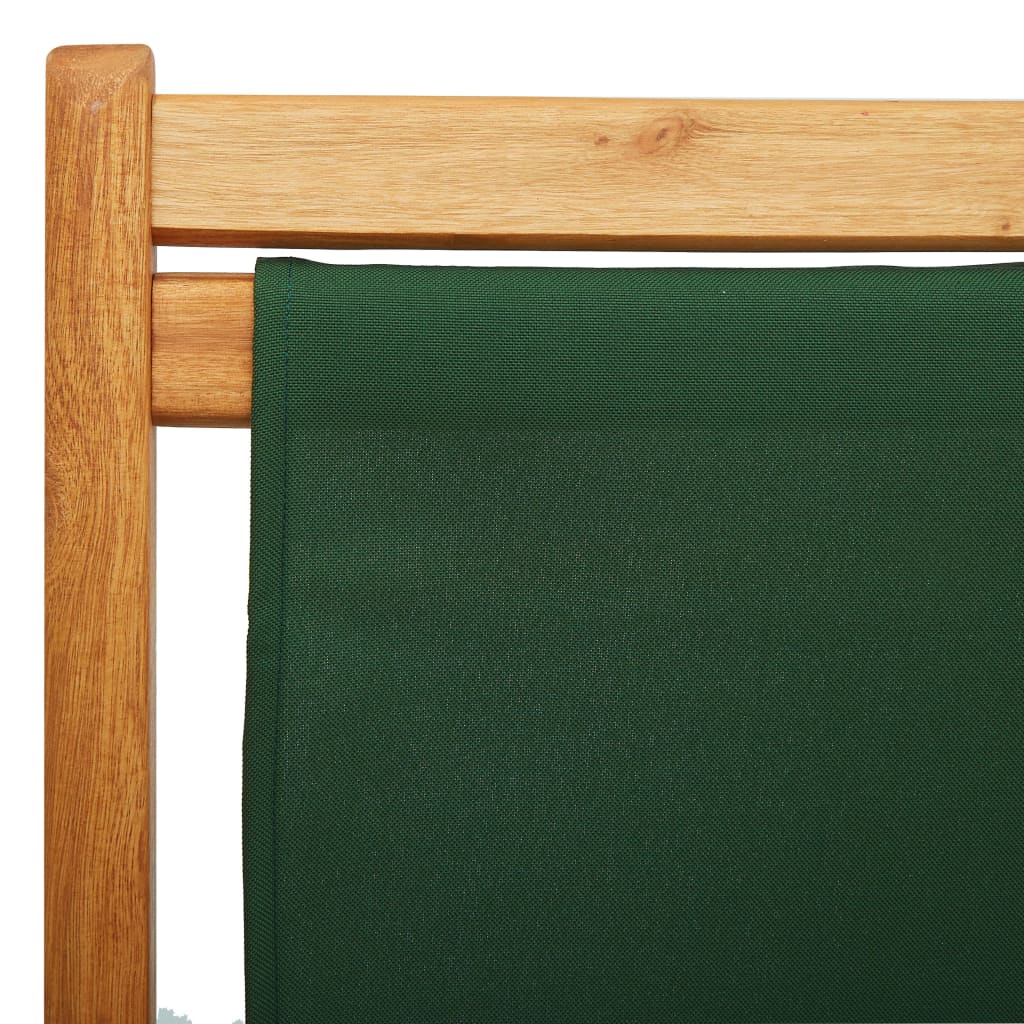 vidaXL Składany leżak, drewno eukaliptusa i zielona tkanina