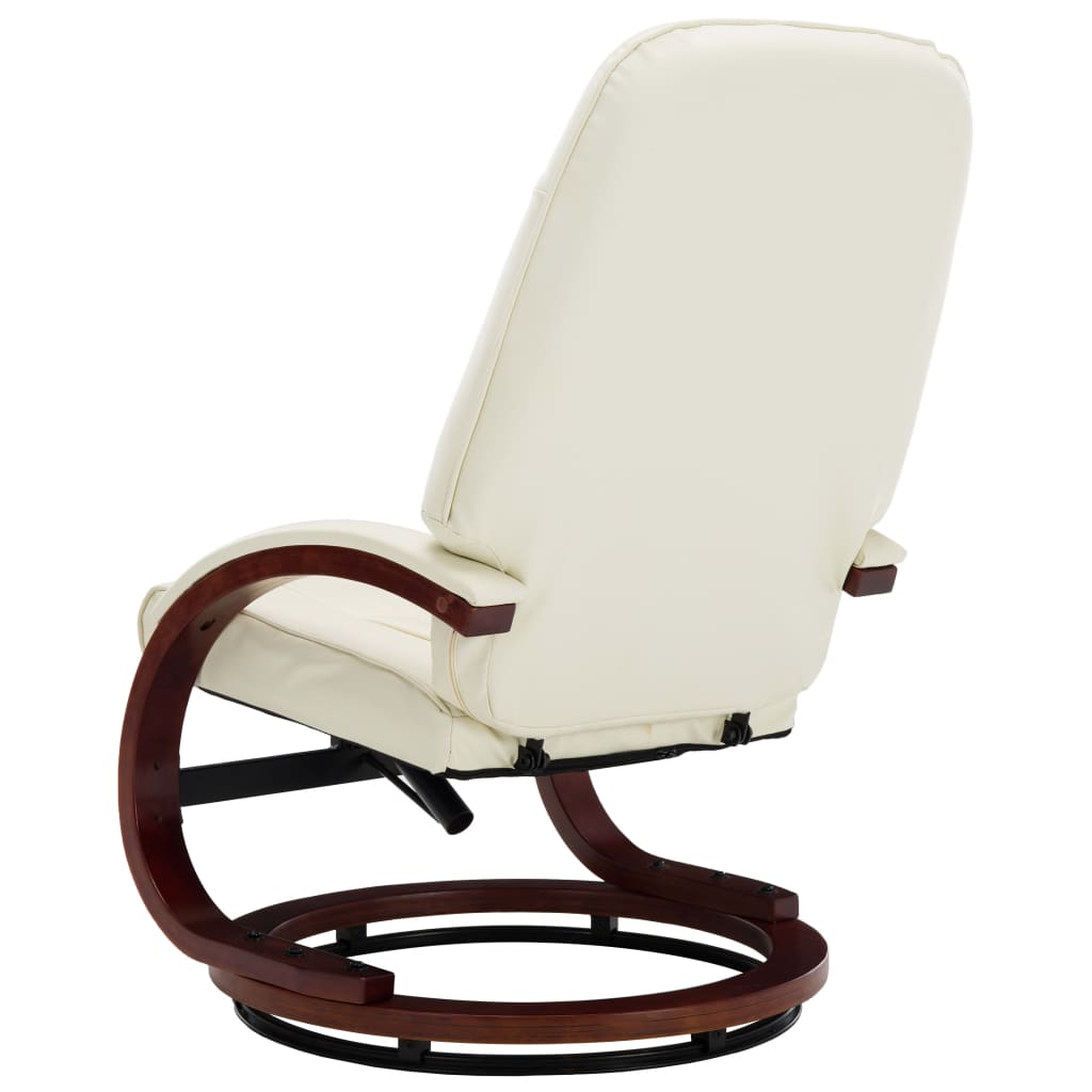 vidaXL Rozkładany fotel z podnóżkiem, kremowa biel, sztuczna skóra