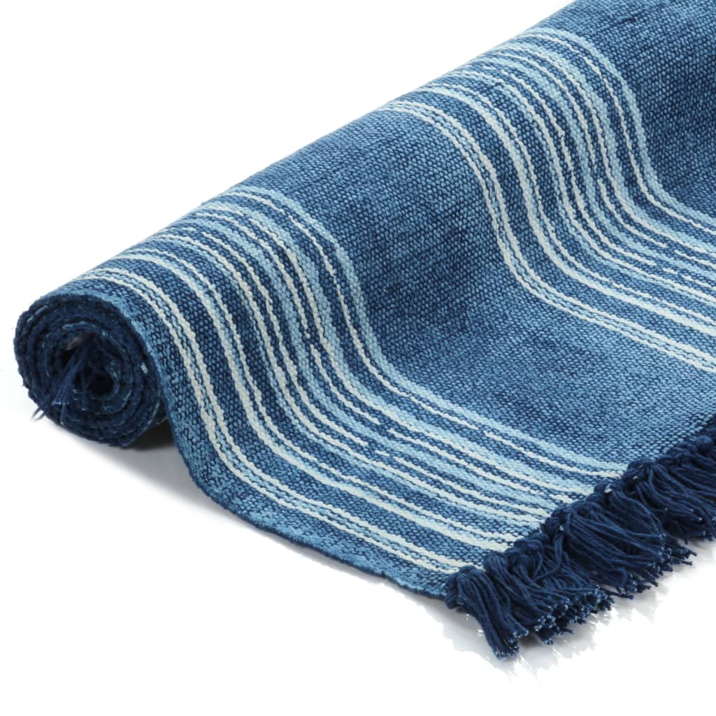 vidaXL Dywan typu kilim, bawełna, 160 x 230 cm, niebieski ze wzorem