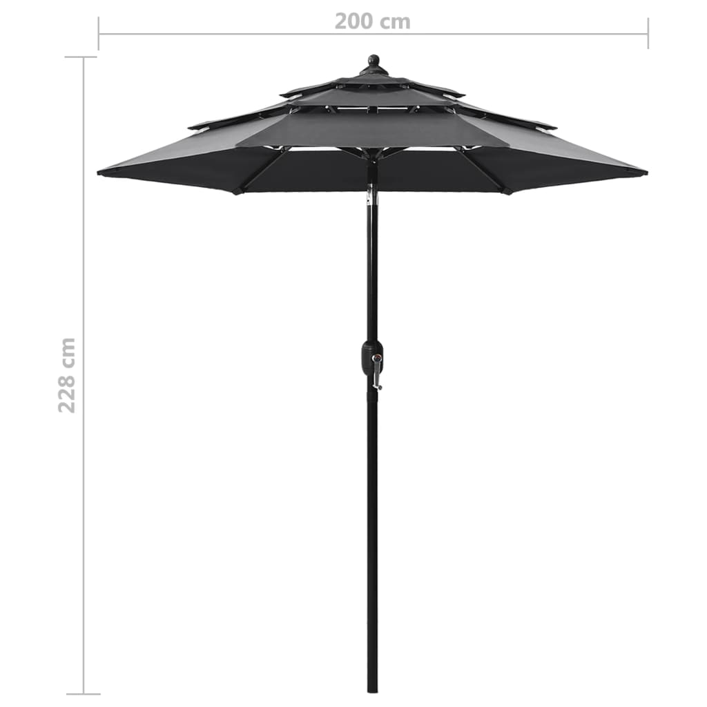 vidaXL 3-poziomowy parasol na aluminiowym słupku, antracytowy, 2 m