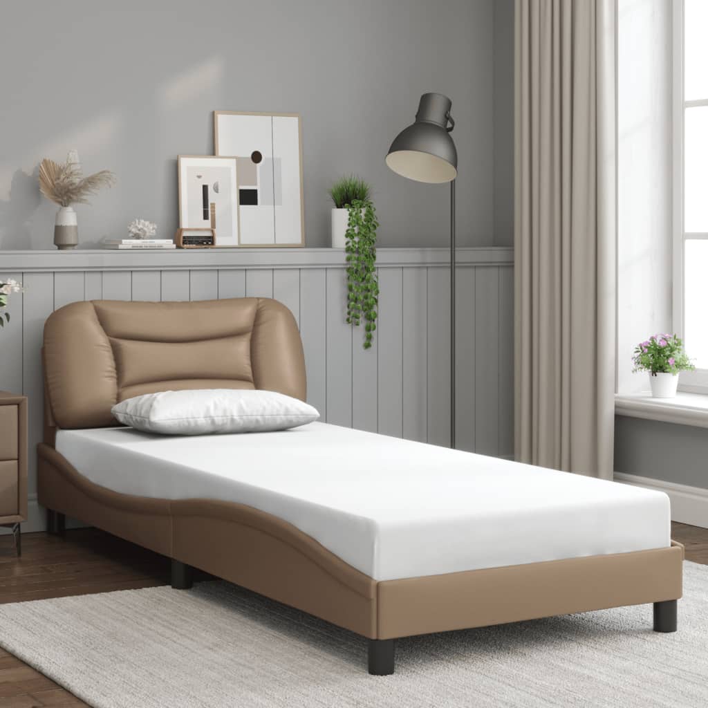 vidaXL Rama łóżka z LED, cappuccino, 80x200 cm, sztuczna skóra