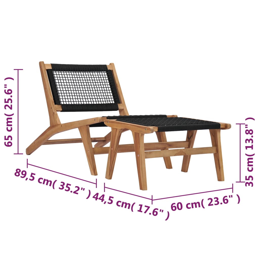 vidaXL Krzesło z podnóżkiem, lite drewno tekowe i sznurek