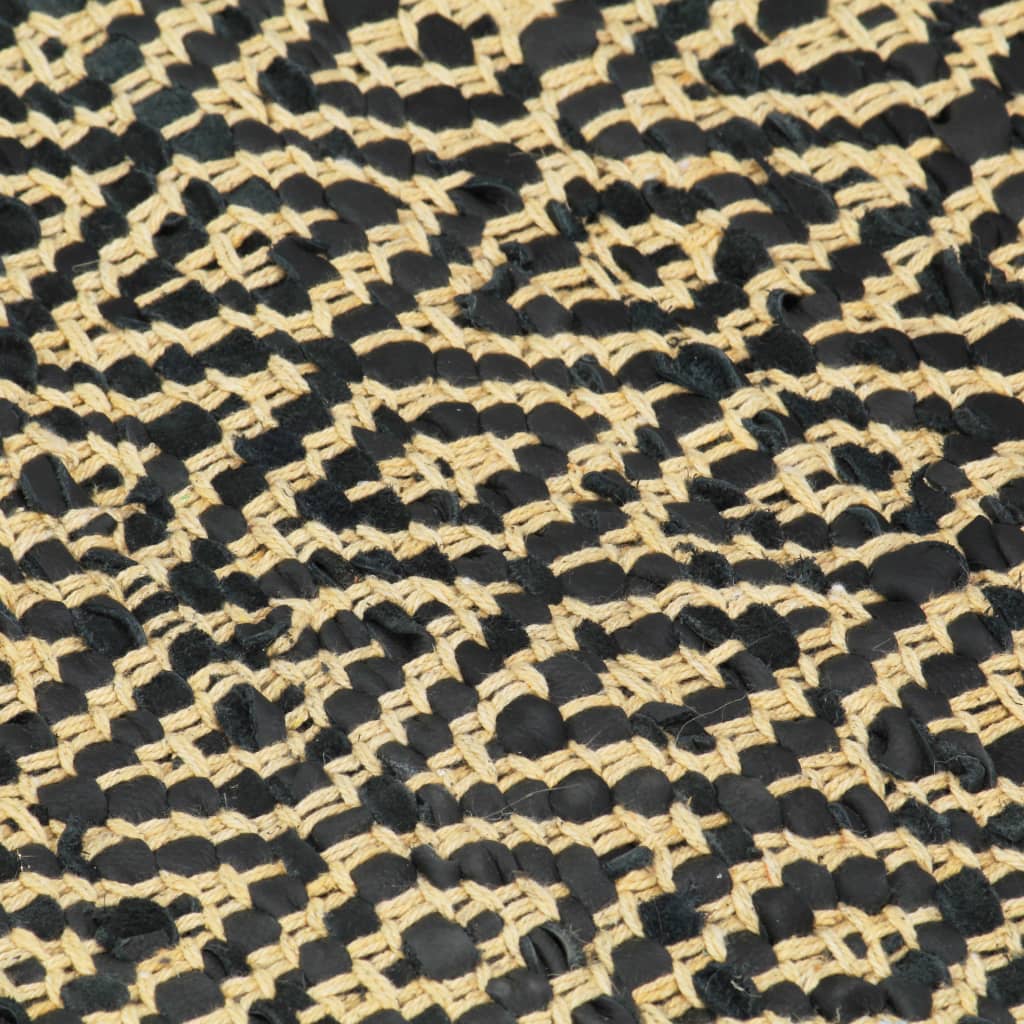 vidaXL Ręcznie tkany dywan Chindi, skóra i bawełna, 80x160 cm, czarny