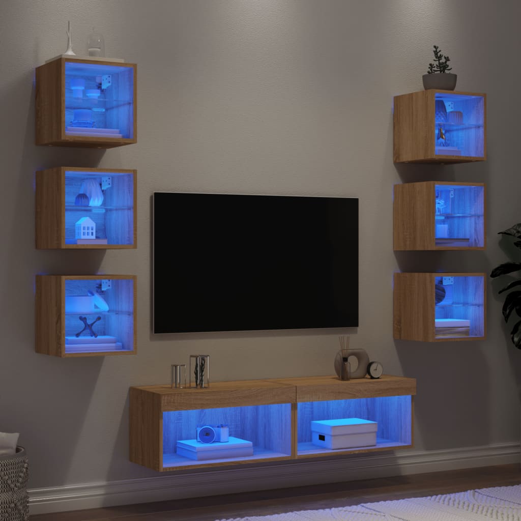 vidaXL 8-częściowy zestaw mebli TV z LED, dąb sonoma