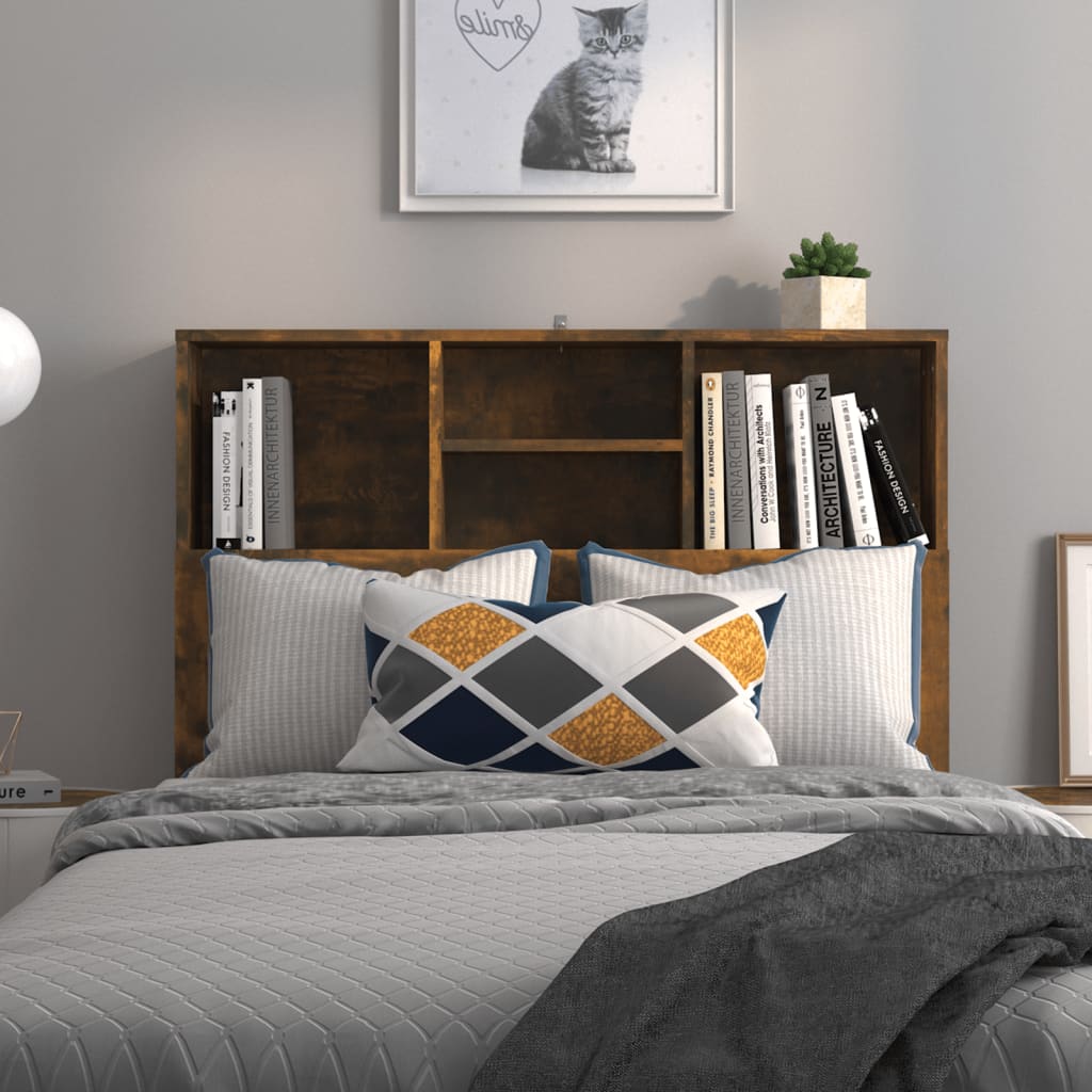 vidaXL Wezgłowie łóżka z półkami, przydymiony dąb, 100x19x103,5 cm