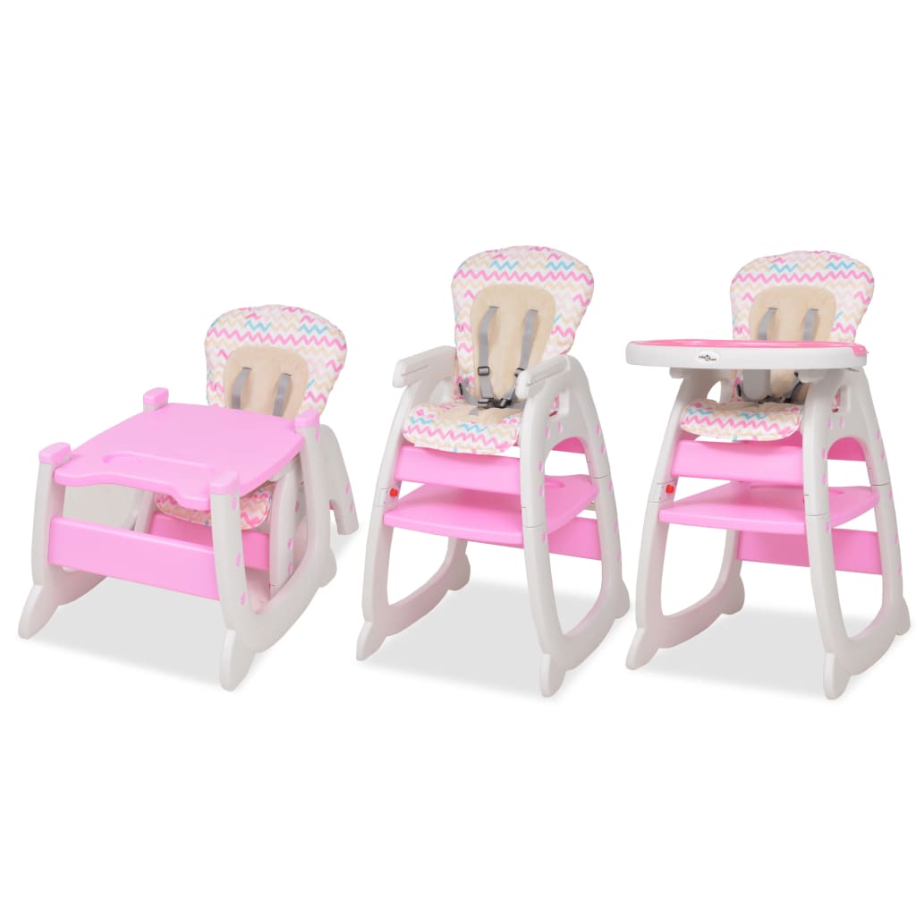 vidaXL Wysokie krzesełko 3 w 1 z różowym stołem