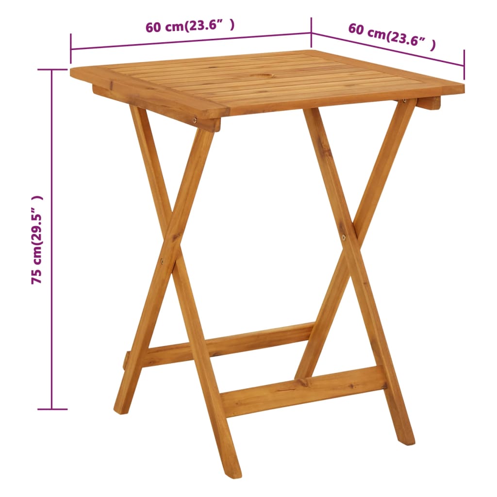 vidaXL Składany stół ogrodowy, 60x60x75 cm, lite drewno akacjowe
