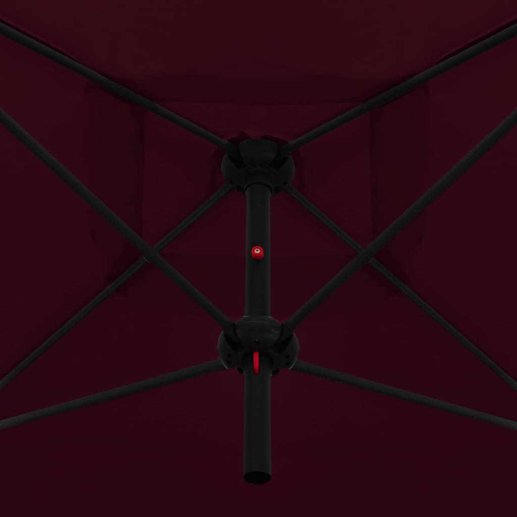 vidaXL Podwójny parasol na stalowym słupku, 250 x 250 cm, bordowy