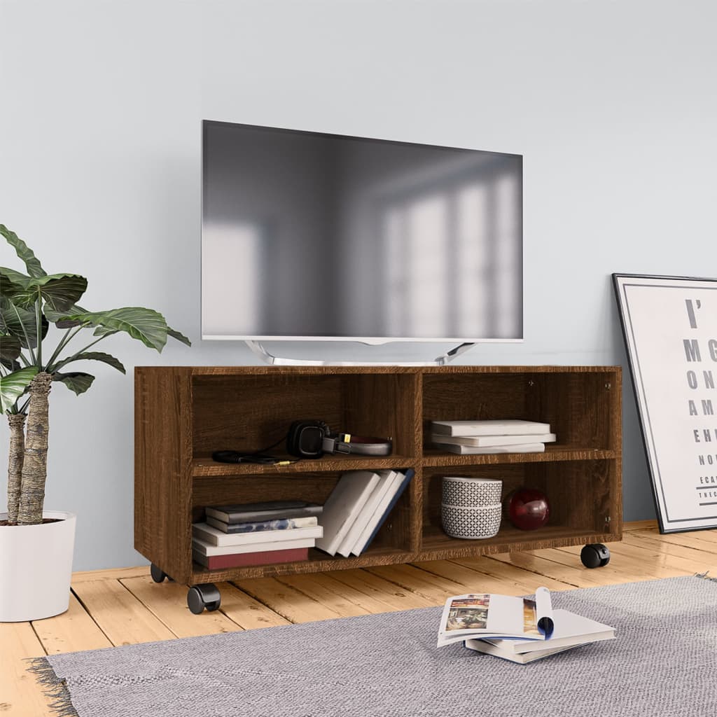 vidaXL Szafka pod TV, na kółkach, brązowy dąb, 90x35x35 cm