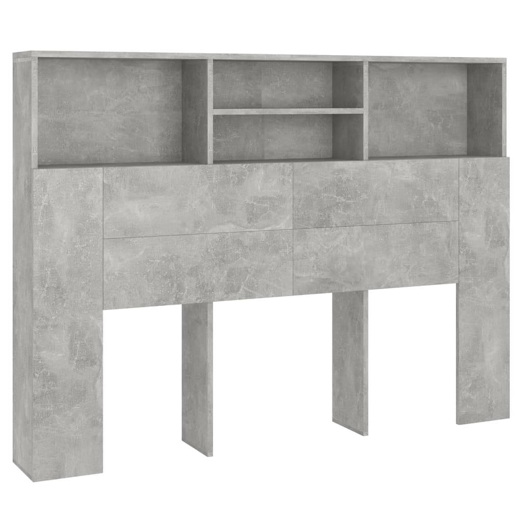 vidaXL Wezgłowie łóżka z półkami, szarość betonu, 140x19x103,5 cm