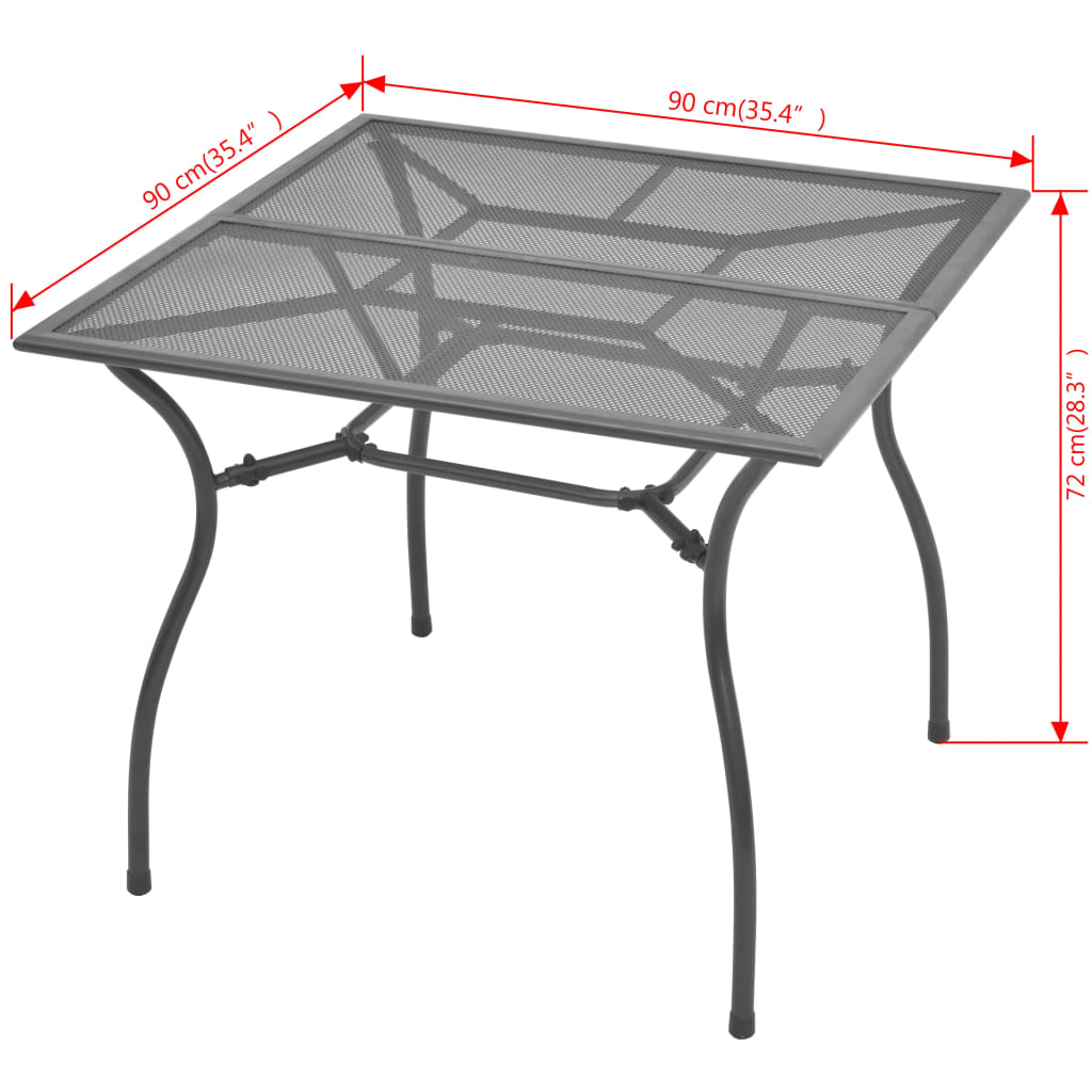 vidaXL Stół ogrodowy, 90x90x72 cm, stalowa siatka
