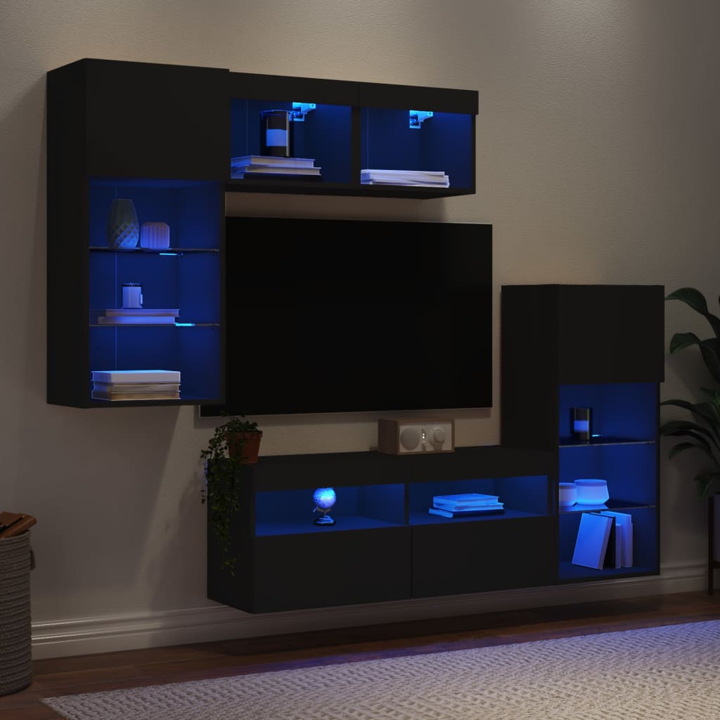 vidaXL 5-częściowy zestaw mebli TV z LED, czarny