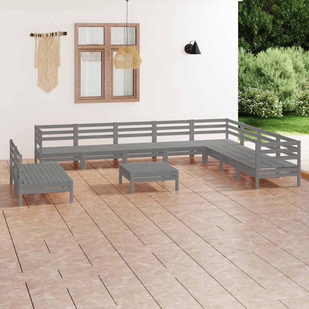 vidaXL 11-cz. zestaw wypoczynkowy do ogrodu, szary, drewno sosnowe