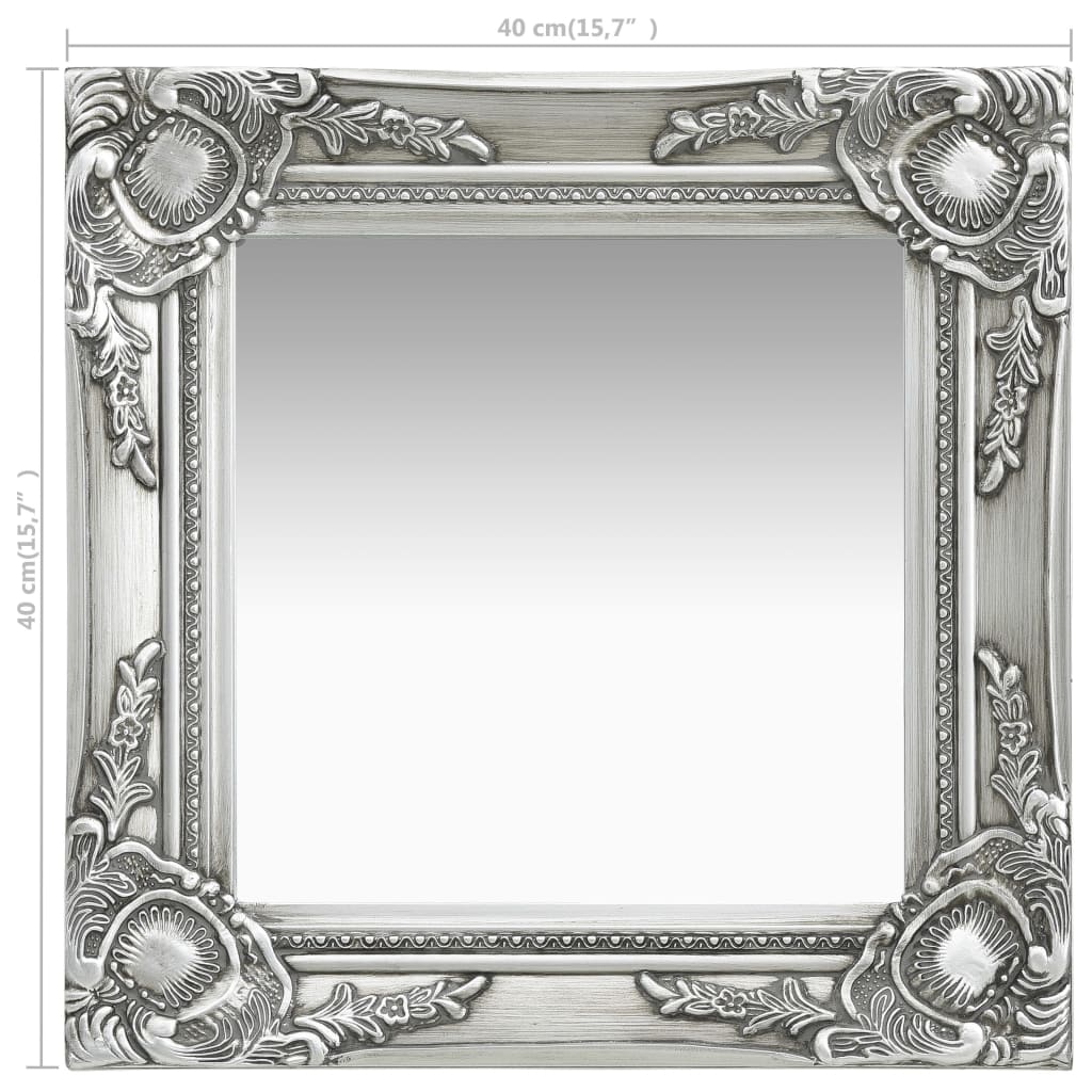 vidaXL Lustro ścienne w stylu barokowym, 40x40 cm, srebrne