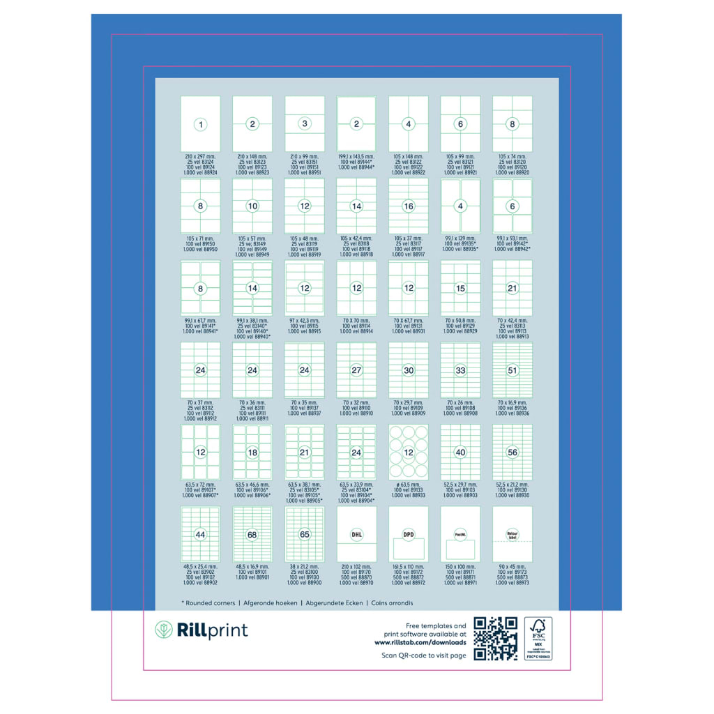 rillprint Etykiety samoprzylepne, 105x148 mm, 1000 arkuszy, białe