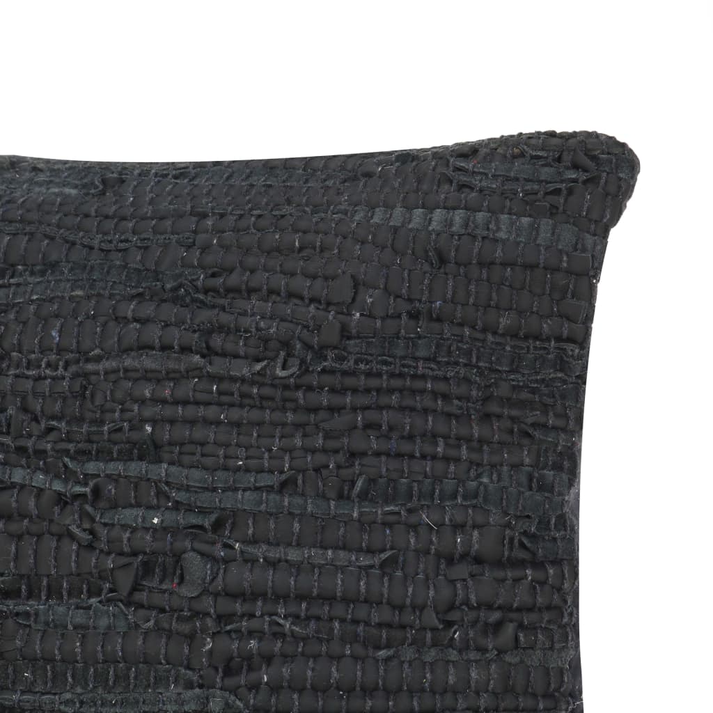 vidaXL Poduszka Chindi, czarna, 60x60 cm, skóra i bawełna