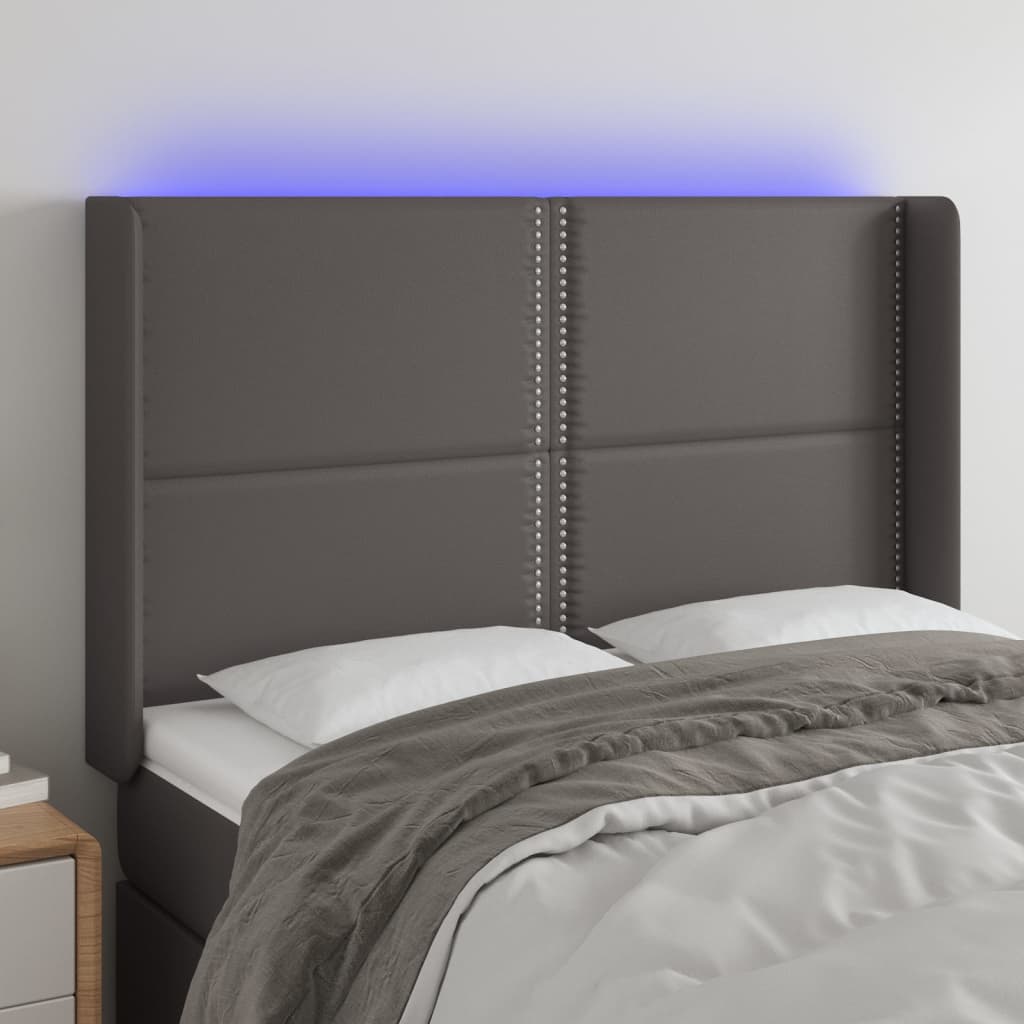 vidaXL Zagłówek do łóżka z LED, szary, 147x16x118/128cm sztuczna skóra