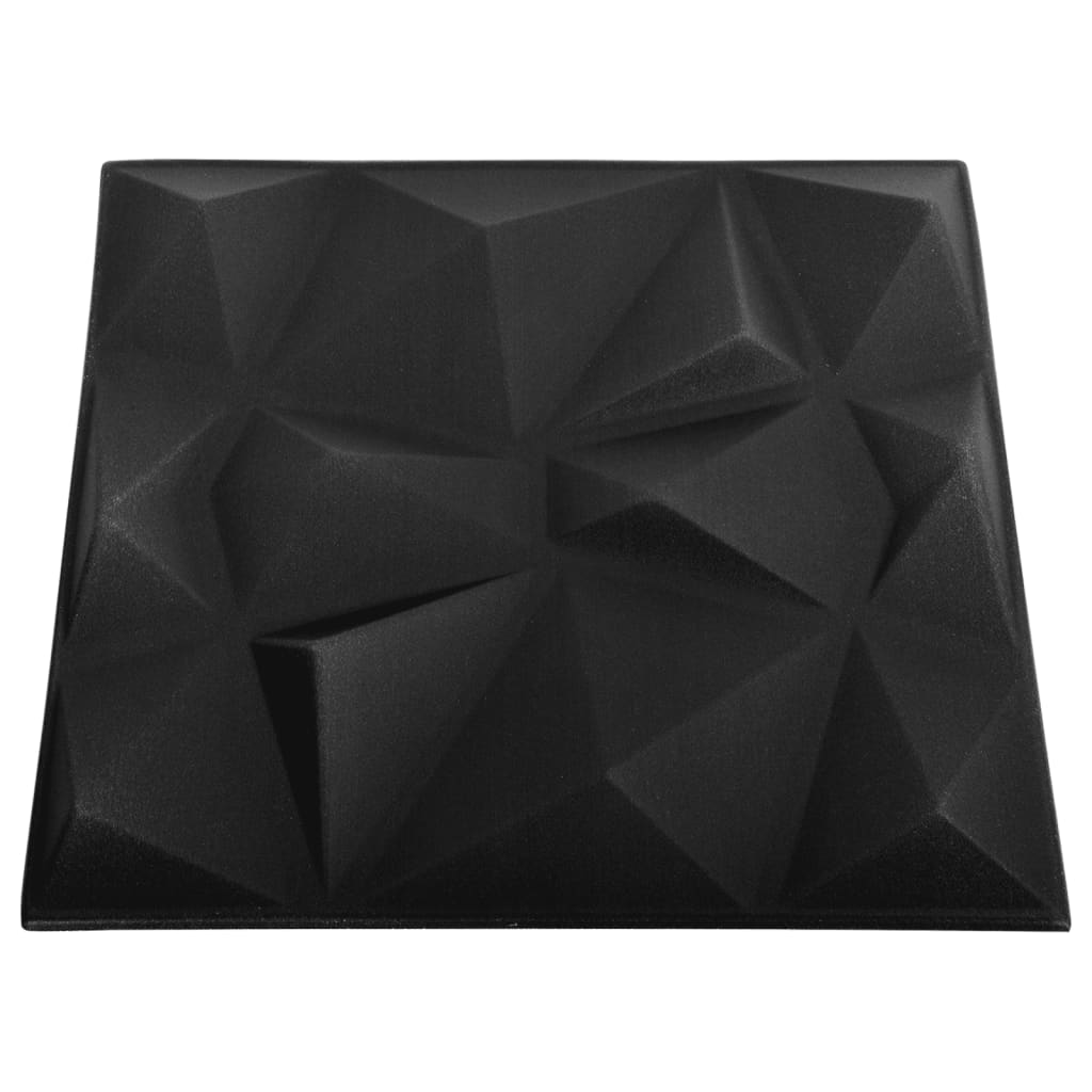 vidaXL Panele ścienne 3D, 12 szt., 50x50 cm, diamentowa czerń, 3 m²