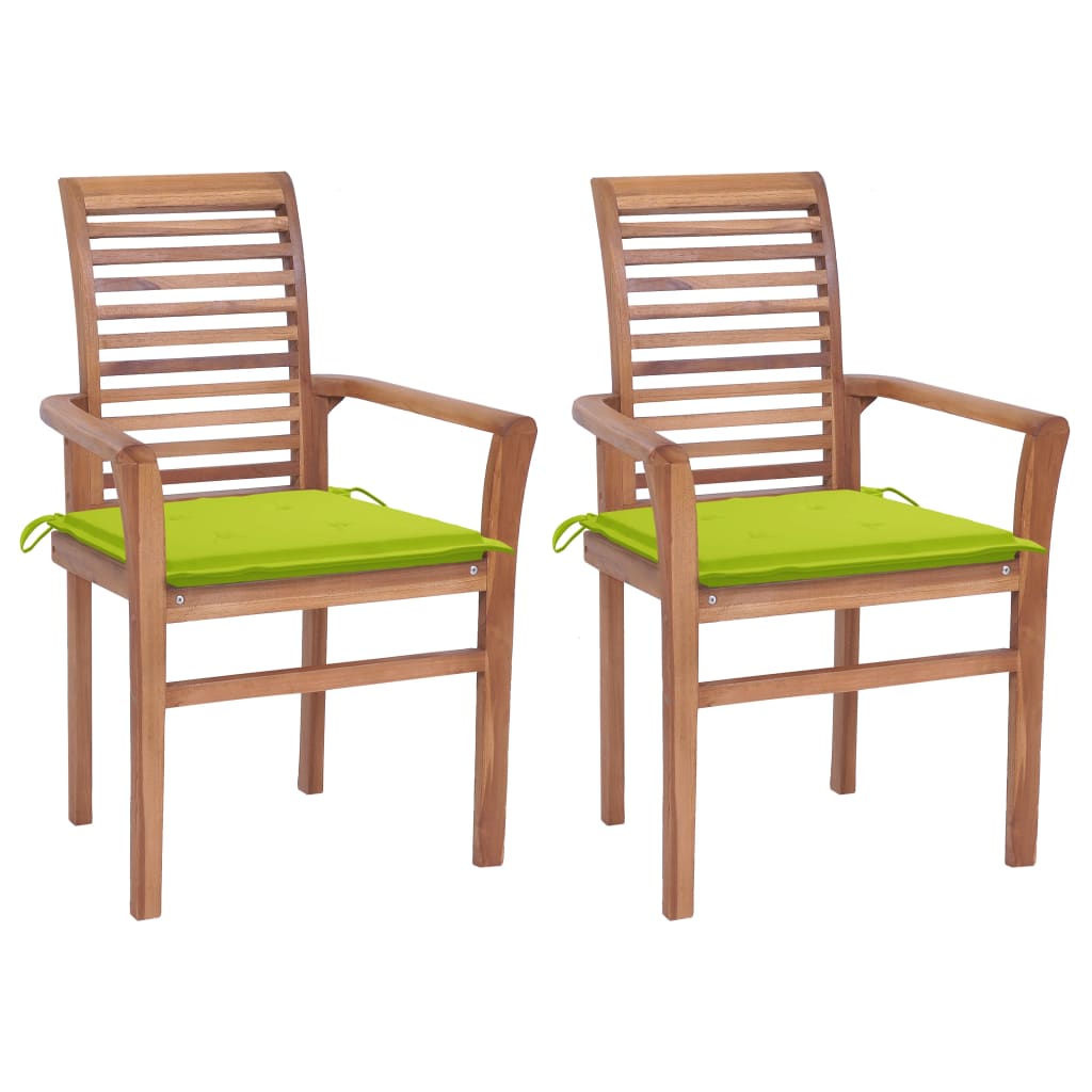 vidaXL Krzesła stołowe, 2 szt., jasnozielone poduszki, drewno tekowe