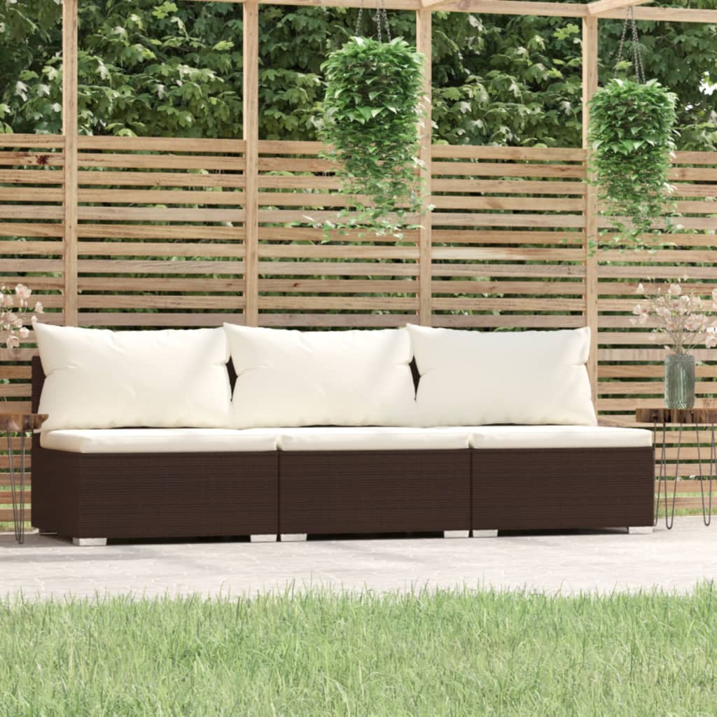 vidaXL 3-osobowa sofa z poduszkami, brązowa, polirattan