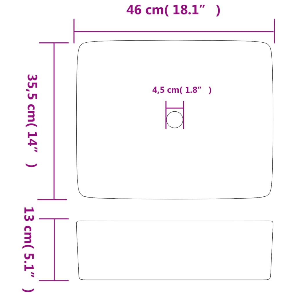 vidaXL Umywalka nablatowa, wielokolorowa, prostokątna, 46x35,5x13 cm