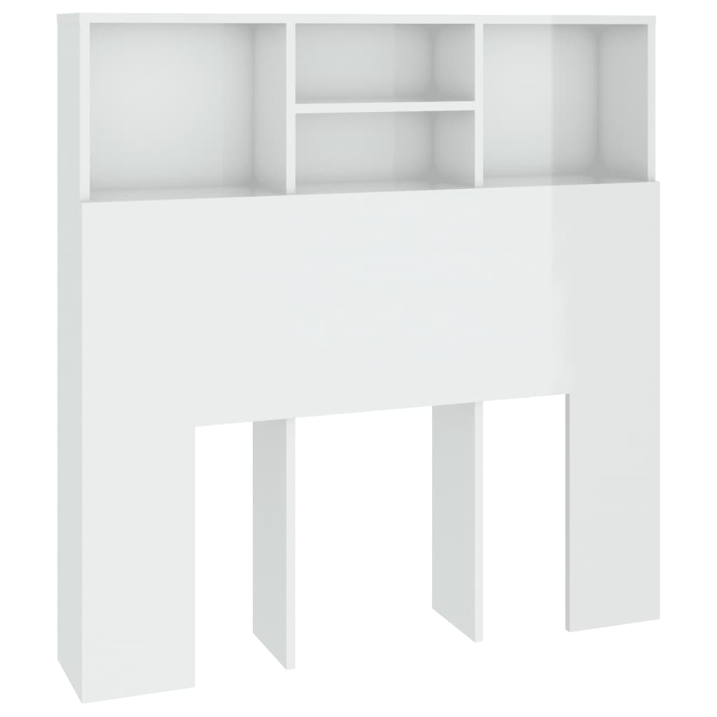 vidaXL Wezgłowie łóżka z półkami, biel z połyskiem, 100x19x103,5 cm