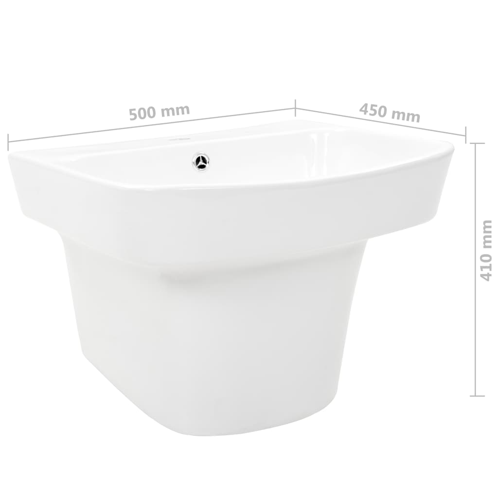vidaXL Umywalka ścienna, ceramiczna, biała, 500 x 450 x 410 mm
