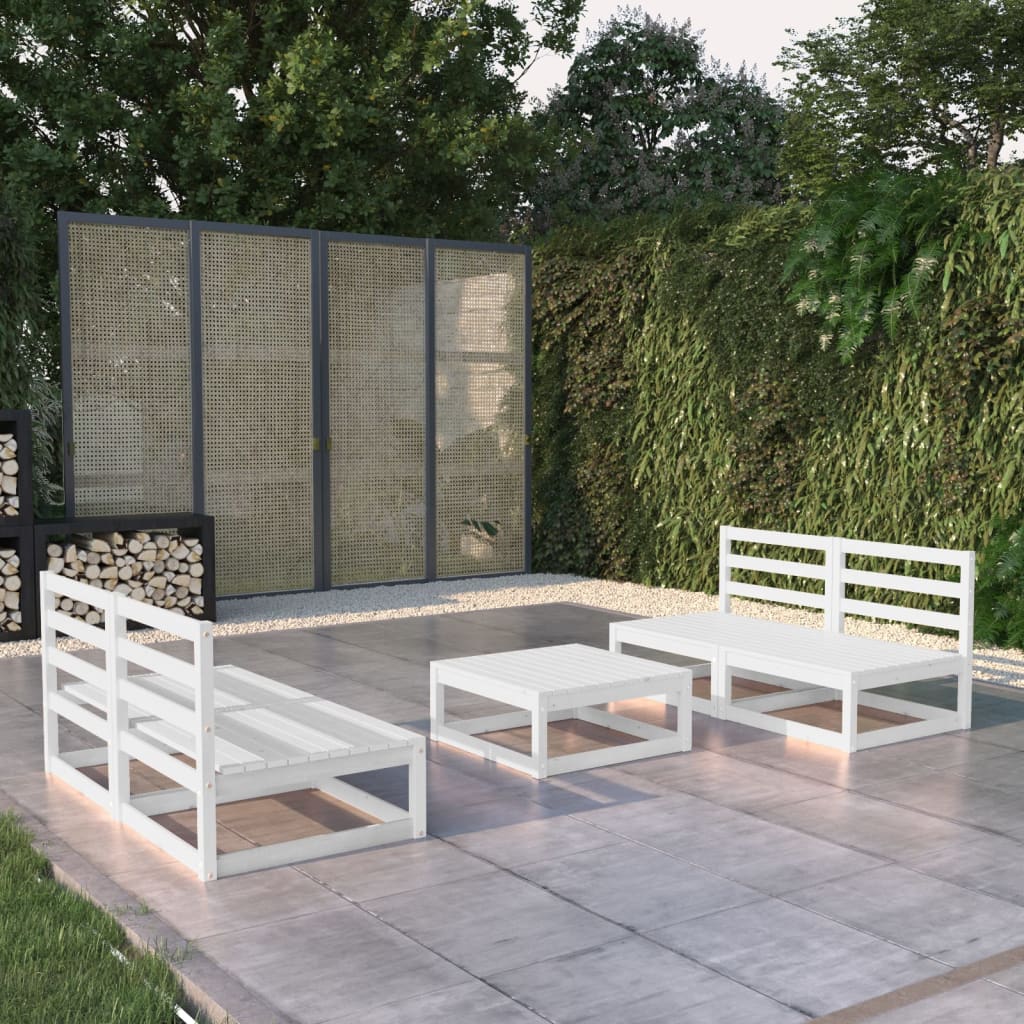 vidaXL 5-cz. zestaw mebli wypoczynkowych do ogrodu, biały, sosnowy