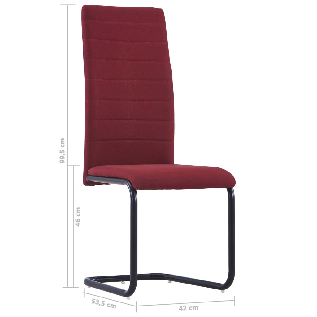 vidaXL Krzesła stołowe, wspornikowe, 2 szt., czerwone wino, tkanina