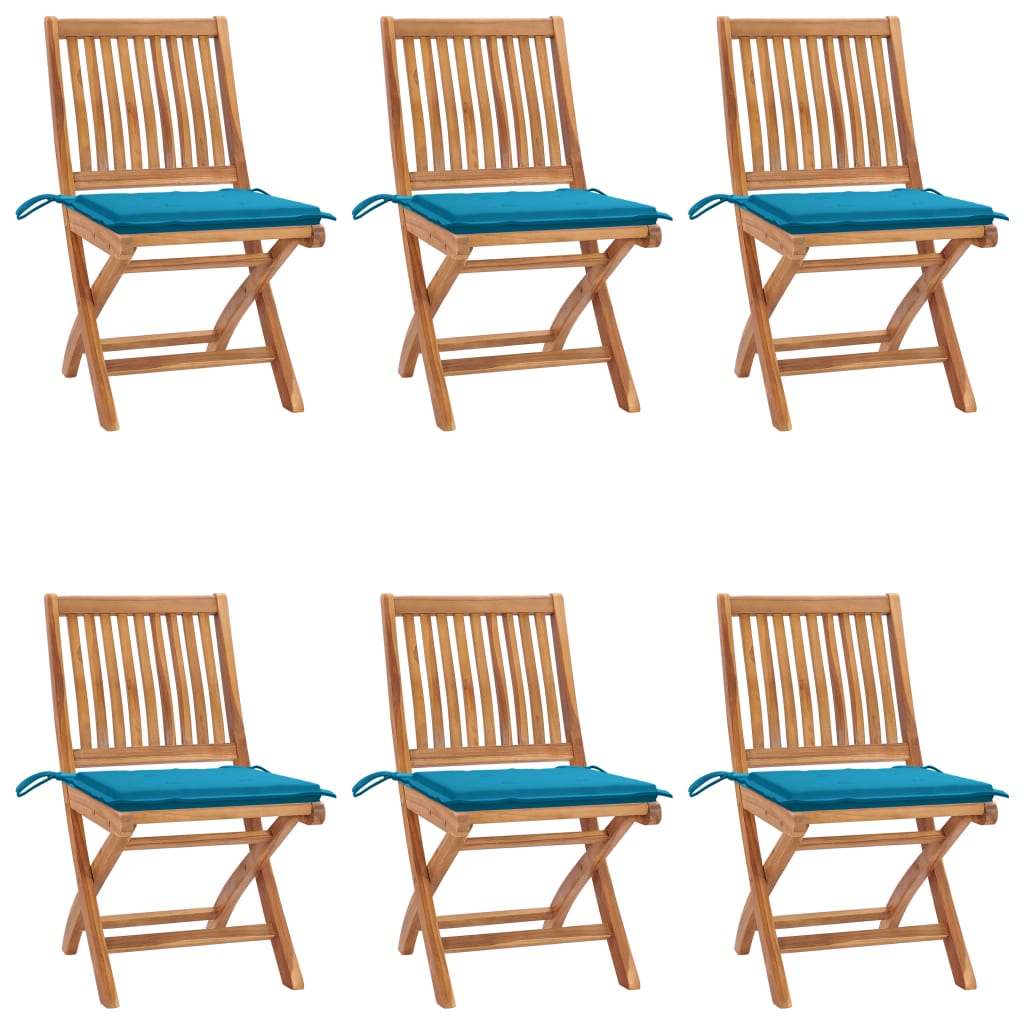 vidaXL Składane krzesła ogrodowe z poduszkami, 6 szt., drewno tekowe