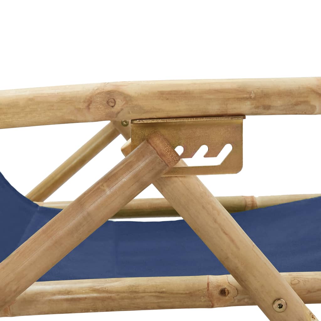 vidaXL Fotel rozkładany, granatowy, bambus i tkanina