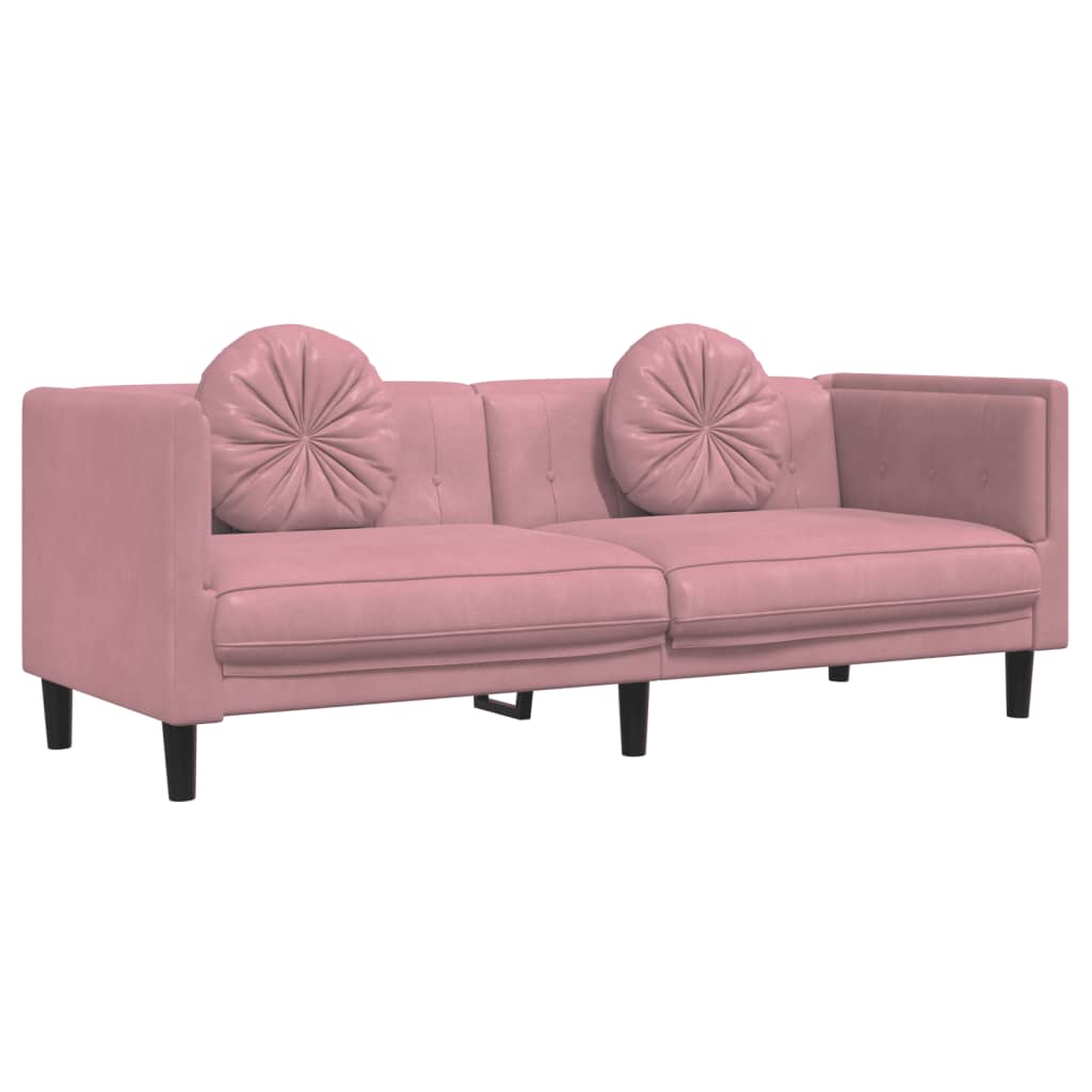 vidaXL Sofa 3-osobowa z poduszkami, różowa, aksamit