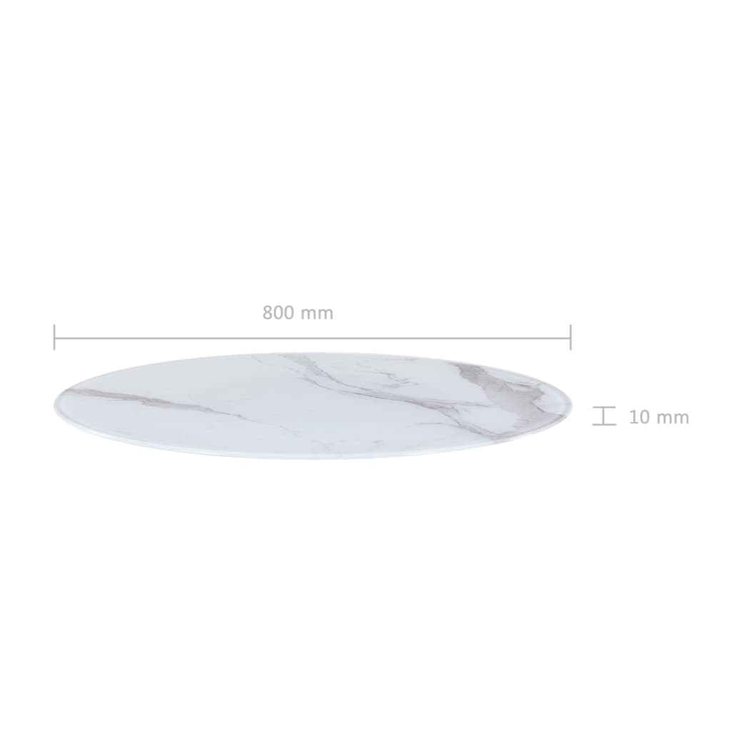 vidaXL Blat stołu, biały, Ø80 cm, szkło z teksturą marmuru