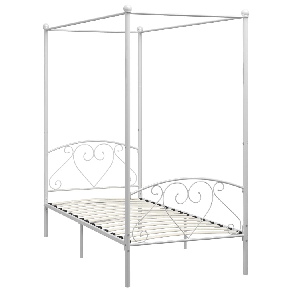 vidaXL Rama łóżka z baldachimem, biała, metalowa, 100 x 200 cm