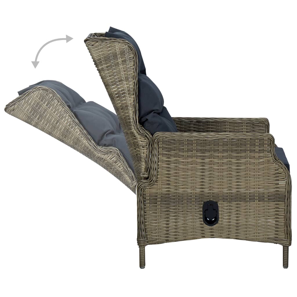 vidaXL Rozkładane krzesło ogrodowe z podnóżkiem, rattan PE, brązowe
