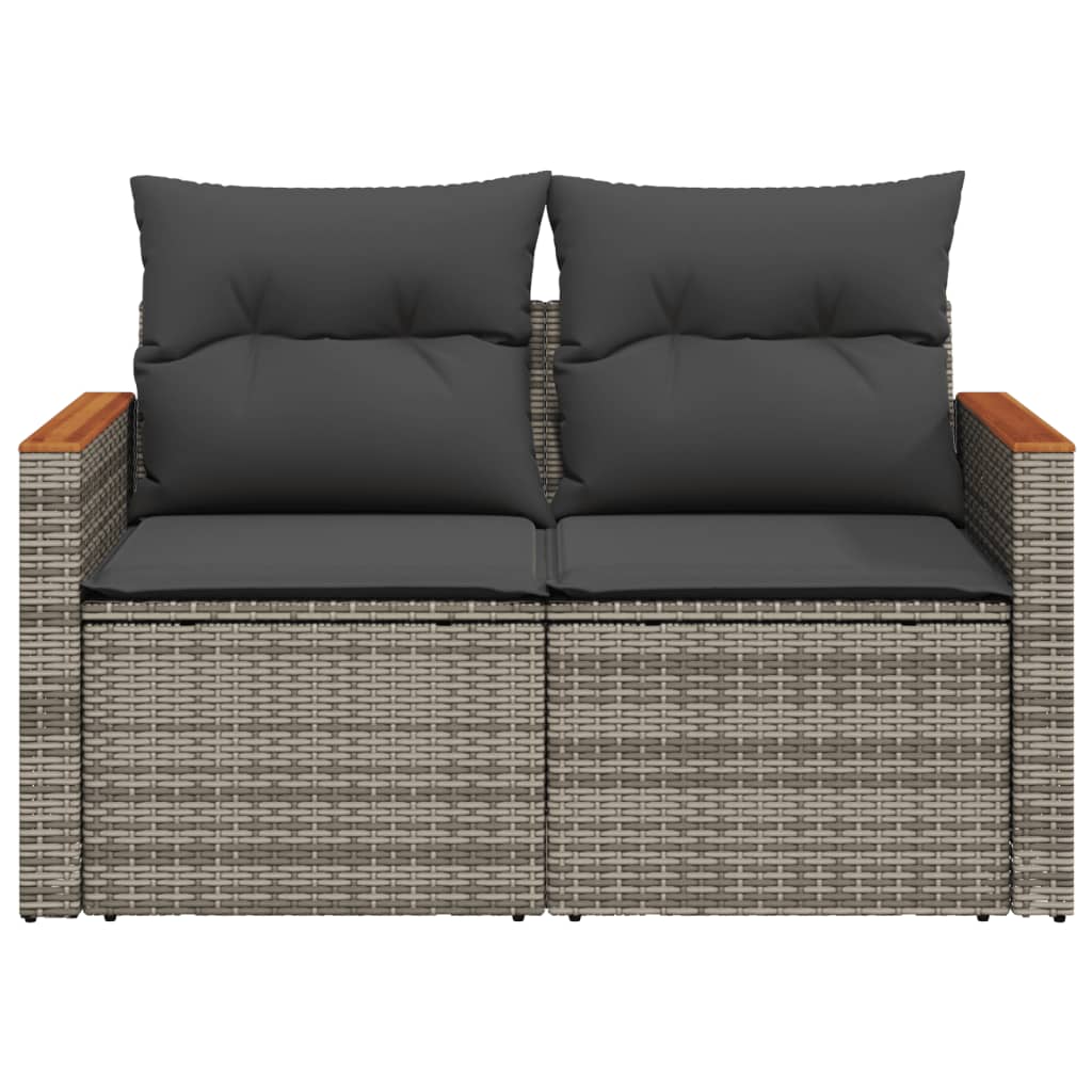 vidaXL Sofa ogrodowa z poduszkami, 2-osobowa, szara, polirattan