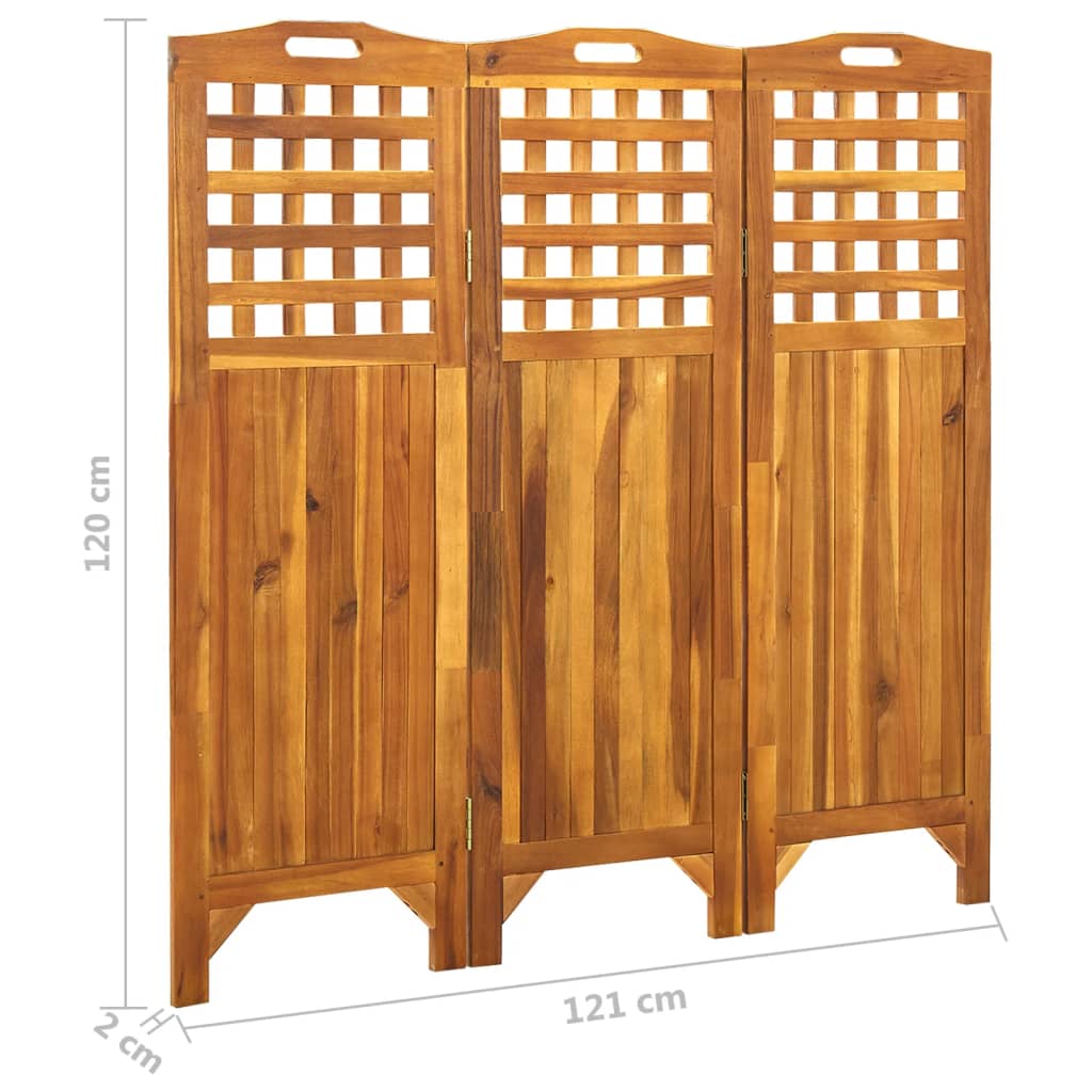 vidaXL Parawan 3-panelowy, 121x2x120 cm, lite drewno akacjowe